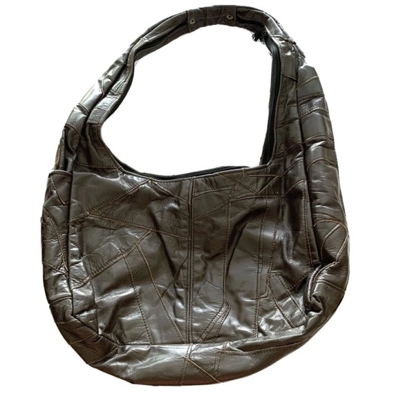 Vintage Purse Brown Leather Patchwork Design Shoulder Bag Western Grandma Rodeo - Picture 1 of 11